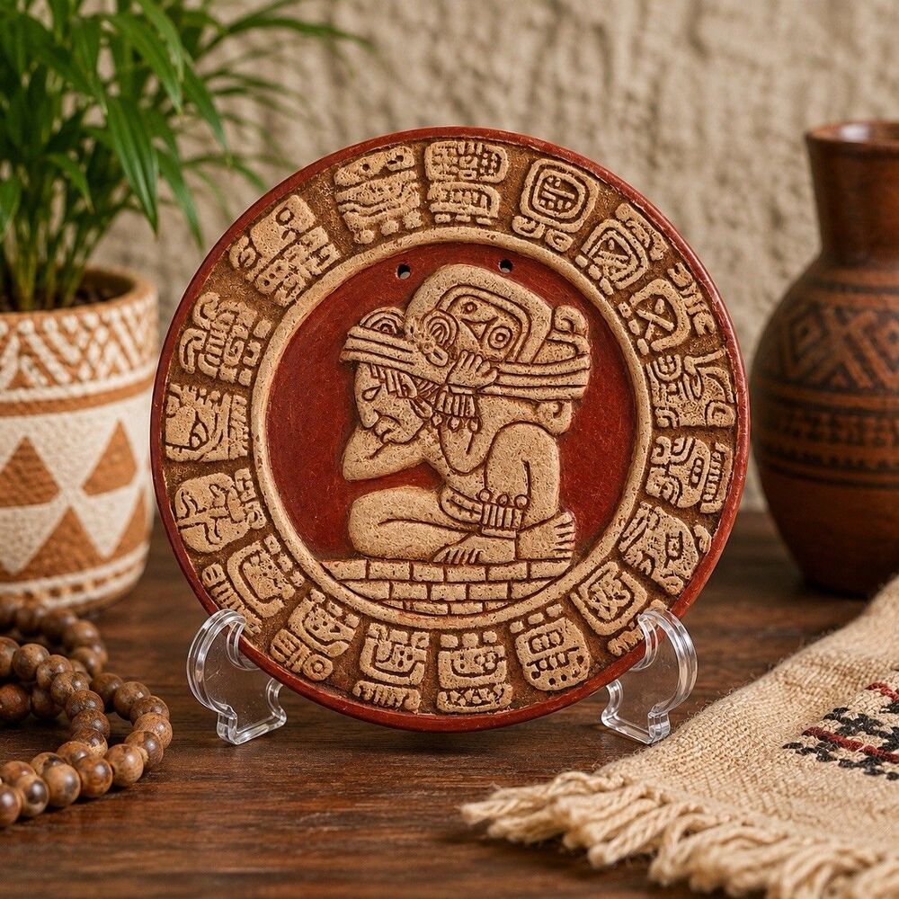 Vintage Mayan Aztec Zodiac Calendar Wall Plaque 7” Mexican Folk Art Decor